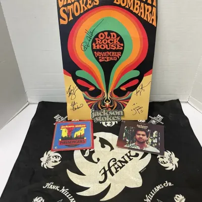 Signed Jackson Stokes Poster & CDs, Hank Williams Jr Bandana