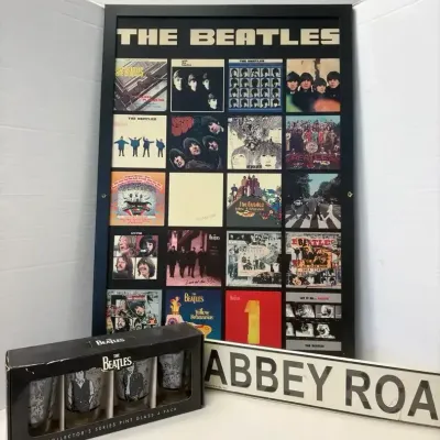 Beatles Poster, Metal Sign, and Drinkware