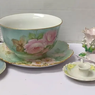 Porcelain Floral Dishes And Flowers