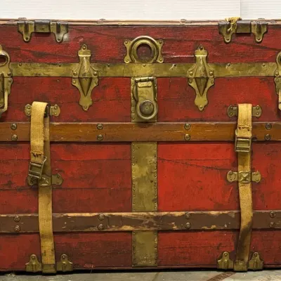 Vintage Painted Red Steamer Trunk 
