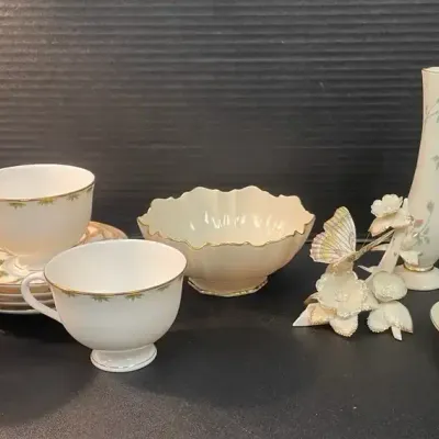 Various Lenox China Pieces - Butterfly, Teacups & Saucers, Bud Vase, & More
