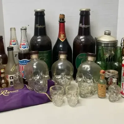 Vintage Bottles & Cans - Budweiser, Crystal Head, Pepsi, Various Japanese Brands