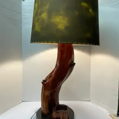 Vintage Carved Wood Table Lamp