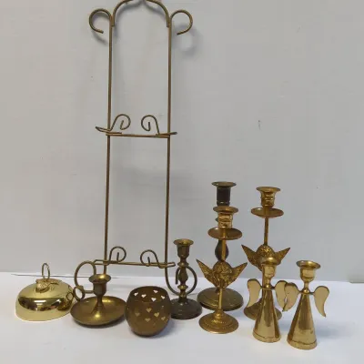 Brass Candle Sticks, Accessories And Other