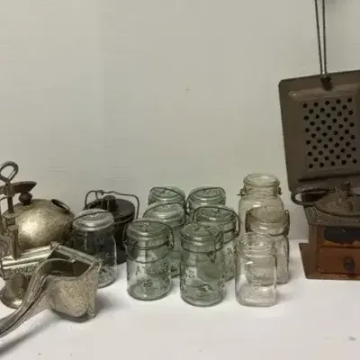 Vintage Glass & Metal Kitchen Including ATLAS Mason Jars 