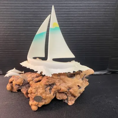 John Perry Resin & Wood Sailboat Sculpture