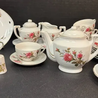 Vintage Porcelain Moss Rose Children’s Tea Set