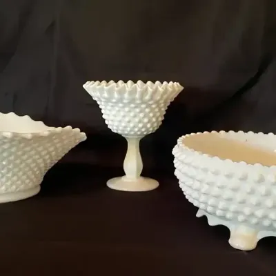 Hobnail Milk Glass Bowls & Pedestal Dish
