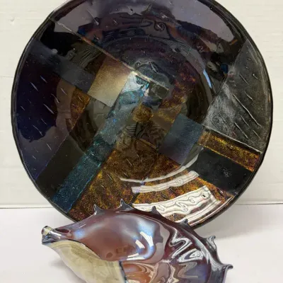 Macocha Art Glass Conch Dish, Dichroic Art Glass Bowl, Signed