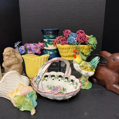 Floral Cottagecore Decor - Rabbits, Handpainted Ceramics, & Planters