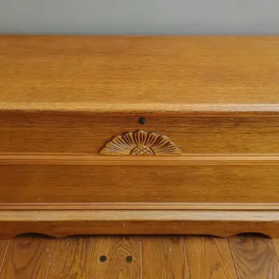 Wooden Cedar-Lined Storage Chest with Decorative Carved Detail