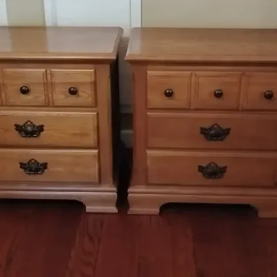 Pair of Matching Wood Nightstands with 3 Drawers – 2 Pieces