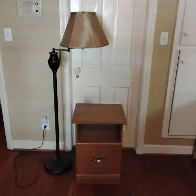 Wood Nightstand with File Drawer & Adjustable Swing Arm Floor Lamp – 2 Pieces