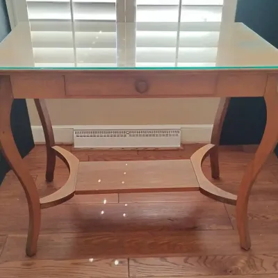 Wooden Writing Desk with Glass Top & Drawer