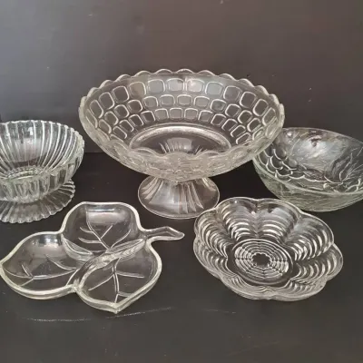 5-Piece Decorative Glass Serving Bowl Collection – Pedestal, Fruit & Floral Designs