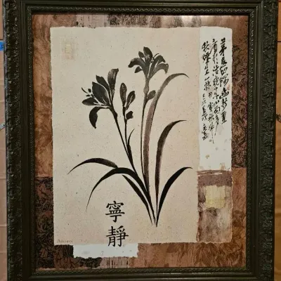 Framed Asian-Inspired Floral & Calligraphy Wall Art – Archiva