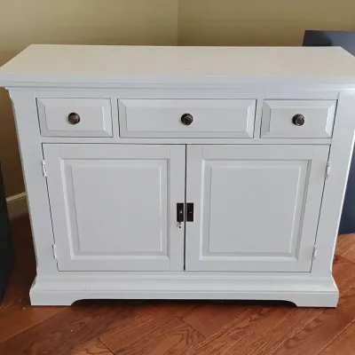 White Wood Storage Cabinet / Sideboard with 3 Drawers & Double Doors