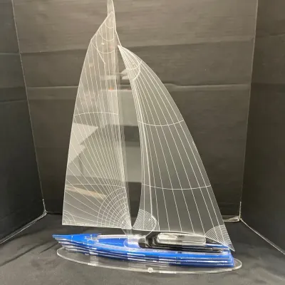 Ofer Edinburgh Clear Acrylic Sailboat Model Table Sculpture 