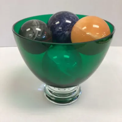 Green Glass Bowl With Crystal Spheres
