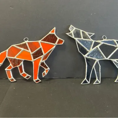 Stain Glass Sun Catcher Wolves (4)