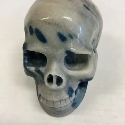 Human Scull Carving In Azurite Granite