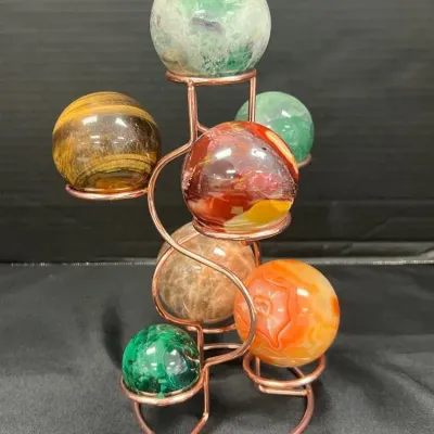 Crystal Sphere Display Stand W/Polished Mineral Spheres (8)
