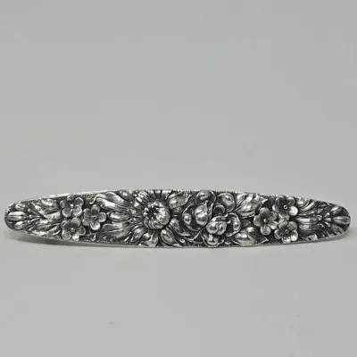 Vintage Stieff Sterling Silver "Rose" "Maryland Rose" Repousse 3" Bar Pin Brooch Approx. 13.22g
