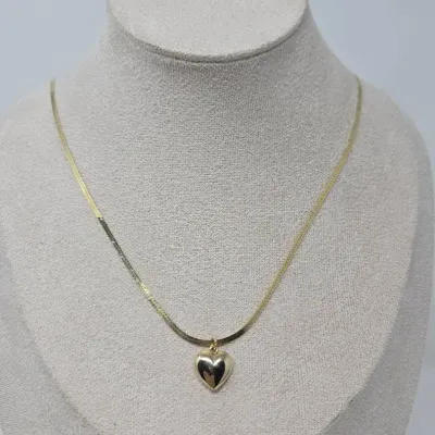 14K Yellow Gold Italy Stamped 585 Balestra 28" Herringbone Necklace With Heart Pendant Approx. 6.49g