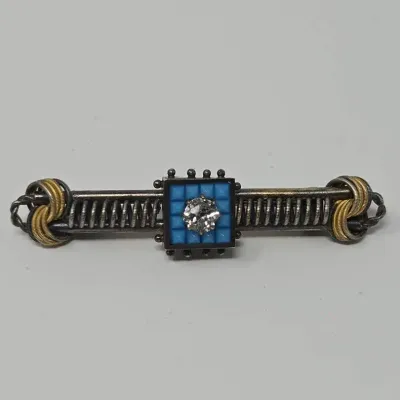 Antique Victorian Payton & Co Industrial Bar Brooch Blue Turquoise Paste Crystal Pin Approx. 5.38g