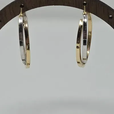 14K Yellow And White Gold Double Twisted 1.25" Hoop Earrings Approx. 3.18g
