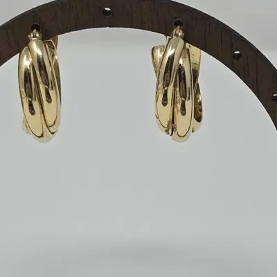 14K Yellow Gold Triple Twisted 1" Hoop Earrings Stamped Israel 585 Approx. 6.28g
