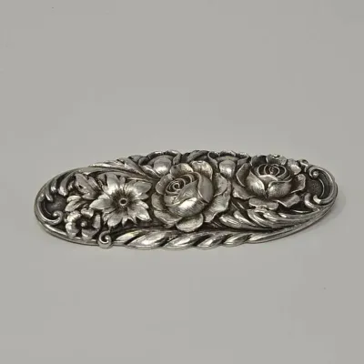 Vintage Sterling Silver Repousse And Chased Floral Brooch By S.Kirk & Sons Approx. 15.13g