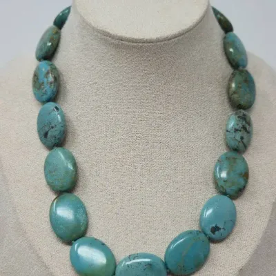 Sterling Silver And Turquoise 18" Necklace Brushed Silver Clasp Approx. 85.69g