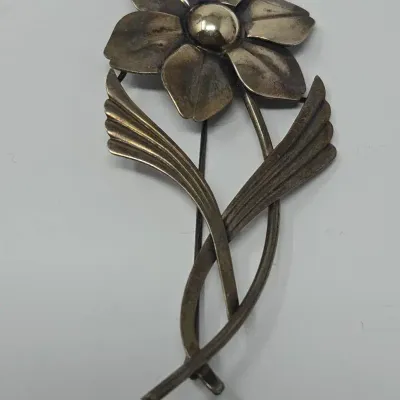 Vintage Sterling Silver And 14K Symmetalic Floral Brooch Art Deco 1930's - 1940's Approx. 7.99g