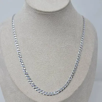 Sterling Silver Italy P. Lux Flat Curb/Cuban Link 24" Necklace Approx. 12.72g