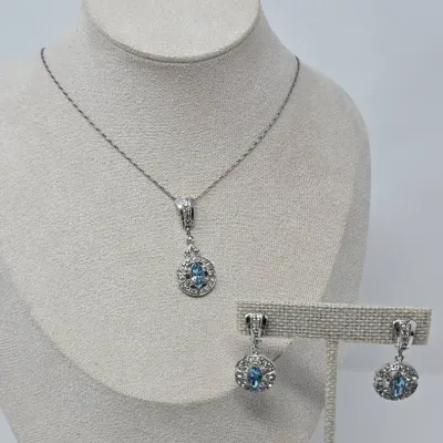 Vintage Sterling Silver Screwback Earrings And 18" Necklace Signed Rung Approx. 17.80g