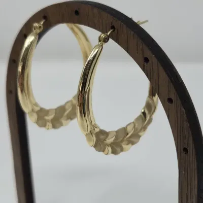14K Yellow Gold 1.5" Polished And Brushed Gold Leaf Earrings  Approx. 2.99g