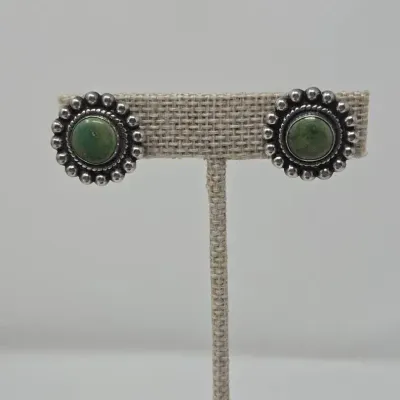 Vintage Navajo Sterling Silver Green Turquoise Concho Screwback Earrings 1940's Approx. 7.01g