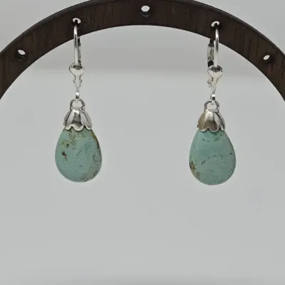 Sterling Silver And Turquoise Leverback Earrings 1.25" Approx. 3.16g