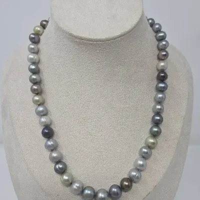Honora Dark Multi Colored Ringed Fresh Water Pearl Necklace 925 Clasp 17.5" Approx. 55.09g