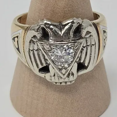 32nd Degree Scottish Rite Double Eagle Diamond Ring Size 8 Approx. 11.99g