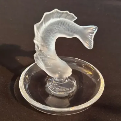 Two Vintage Lalique Crystal Ring Holders (Fish & Pheasant ) 