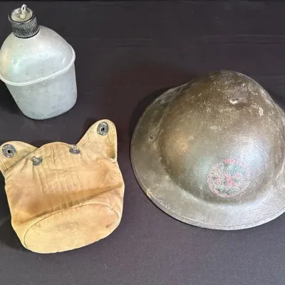 WWI Helmet, Canteen with Cover 