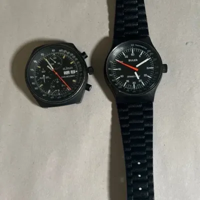 Two Men’s Watches, LeJour Chronograph 7000 Black PVD, Buler Grand Prix Watch