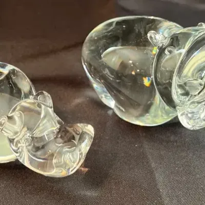 Two Crystal Hippopotamus Figurines 