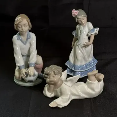 Vintage Lladro Porcelain Figurines Lot #2 - Flamenco Dancer, Soccer Player, Baby Angel (3pc)