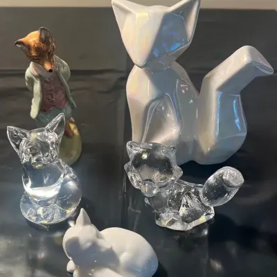 Ceramic, Crystal Fox Figurines 