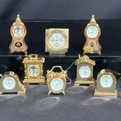 1988 Bulova & Accutron Mini Golden Brass Clock Collection (10pc)