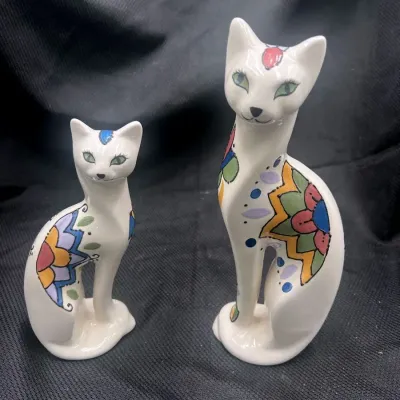 Boho Hand Painted Cat Figurines