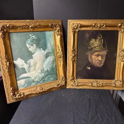 Prints Solid Wood Frame - "A Young Girl Reading" & "The Man With the Golden Helmet"
